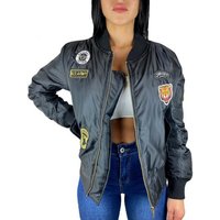 Worldclassca Bomberjacke Worldclassca Damen Bomber Jacke mit Army Militär Camouflage Patches Übergangsjacke Bomberjacke Blouson Piloten Jacke Fliegerjacke Neu XS-L von Worldclassca