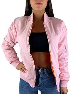 Worldclassca DAMEN BOMBER JACKE BOMBERJACKE RETRO PILOTEN BIKER ÜBERGANGS BLOUSON FLIEGERJACKE ARMY PARKA KURZ MIT REIßVERSCHLUSS ZIP VIELE FARBEN (Rosa, S/M, s) von Worldclassca