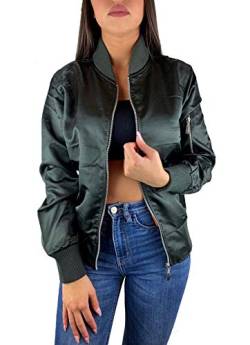 Worldclassca Damen Bomber Jacke LEICHT ÜBERGANGSJACKE GLÄNZEND FREIZET Bomberjacke Jacket Blouson Piloten FRÜHLING Herbst Fliegerjacke ROSA Blogger MIT REIßVERSCHLUSS NEU S-XL (S, Grün-glänzend) von Worldclassca