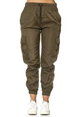 Worldclassca Damen Cargohose Jogginghose Uni Windbreaker GLÄNZEND Hose EINFARBIG Fitnesshose Sweatpants Freizeithose Fitness Blogger XS-XL 34-42 NEU (S, Khaki) von Worldclassca