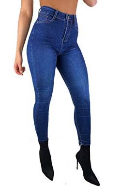 Worldclassca Damen Skinny Jeans HIGH Waist RÖHRENJEANS Denim Elegante Business DAMENJEANS Hose Stretch Blogger Freizeithose Damenhose MIT Tasche Used Look 34-42 XS-XL (36, Blau-772) von Worldclassca