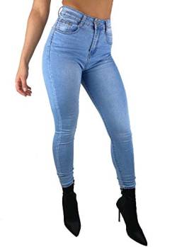 Worldclassca Damen Skinny Jeans HIGH Waist RÖHRENJEANS Denim Elegante Business DAMENJEANS Hose Stretch Blogger Freizeithose Damenhose MIT Tasche Used Look 34-42 XS-XL (36, Hellblau-772) von Worldclassca