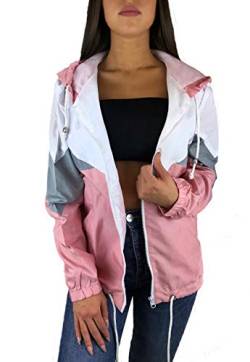 Worldclassca Damen Windbreaker Jogging Fitness ÜBERGANGSJACKE Kapuze Festival Jacke Block Blouson Kapuzenjacke Bomberjacke Retro Kontrast Farbe REIßVERSCHLUSS Zip Blogger XS-XL NEU (L, Rosa) von Worldclassca