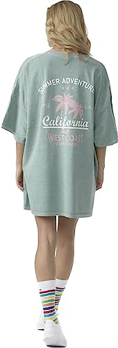 Worldclassca Oversized California Beach Print T-Shirt lang Tee Sommer Bedruckt Oberteil Loungewear Blogger Neu (Mint) von Worldclassca