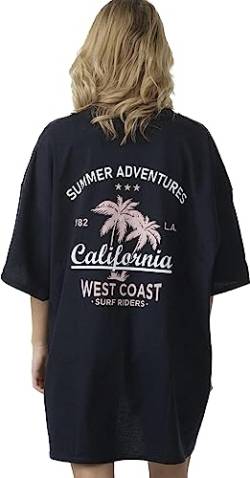 Worldclassca Oversized California Beach Print T-Shirt lang Tee Sommer Bedruckt Oberteil Loungewear Blogger Neu (Schwarz) von Worldclassca