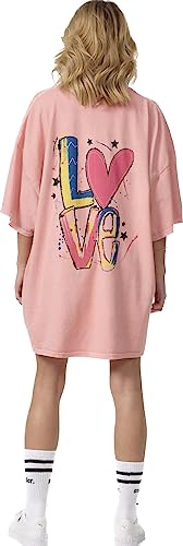 Worldclassca Oversized Love Print T-Shirt lang Tee Sommer Bedruckt Oberteil Neu (Rosa) von Worldclassca