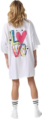 Worldclassca Oversized Love Print T-Shirt lang Tee Sommer Bedruckt Oberteil Neu (Weiß) von Worldclassca