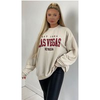 Worldclassca Sweatshirt Worldclassca Damen Mädchen Oversized Sweatshirt shirt Loungewear Homewear Sweater Bedruckt Schriftzug LAS VEGAS College Uni Farben Freizeit Sport Langarmshirt Oberteil Pulli Pullover Blogger S-L NEU von Worldclassca