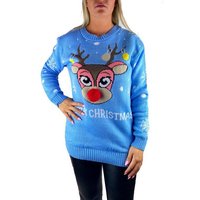 Worldclassca Weihnachtspullover Worldclassca Weihnachten Merry Christmas Sweater Damen Pullover Teenager Mädchen Pulli Weihnachtspullover Xmas Rudolph Rentier Rote Bommel Nase S-XXL von Worldclassca