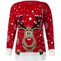 Worldclassca Weihnachtspullover Worldclassca Weihnachten Merry Christmas Sweater Damen Pullover Teenager Mädchen Pulli Weihnachtspullover Xmas Rudolph Rentier Rote Bommel Nase S-XXL von Worldclassca