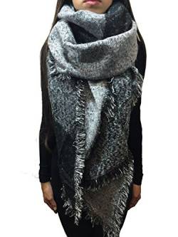 Worldclassca XXL DAMEN WINTER SCHAL DICK STRICKSCHAL KARO HALSTUCH SCARF PONCHO CAPE WARM NEU SEHR GROß (Schwarz-Grau) von Worldclassca