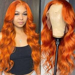 Ginger Orange Lace Front Wigs Human Hair 22 Inch Pre Plucked Hairline Body Wave 13x4 HD Transparent Full Frontal Wigs Human Hair Brazilian Remy Human Hair Glueless Colored Wigs for Women von Worldnewhair