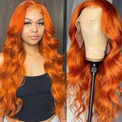 Ginger Orange Lace Front Wigs Human Hair Body Wave 13x4 HD Lace Frontal Human Hair Colored Wigs 150% Density Pre Plucked with Baby Hair Brazilian Remy Hair Ginger wig 18 inch von Worldnewhair