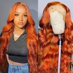 Orange Ginger Lace Front Wigs Human Hair Body Wave 13x4 HD Lace Frontal Wigs Human Hair Colored Wigs for Women (20 inch, Orange Ginger) von Worldnewhair