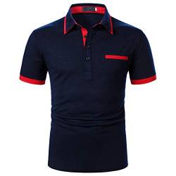Herren Poloshirts Schlichtes Poloshirt Kontrast Kurzarm T-Shirt Top Einfarbig Basic Polohemd mit kariert an Kragen Sommer Shirt (Blau,M) von Wossei Men Shop