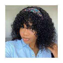 Perücke Farbige kurze Afro Kinky Curly Bob Echthaar-Pony-Perücke für Frauen, brasilianisches Remy-Haar, Ombré-Braun, lose, tief gewellte Perücken von WouND