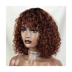 Perücke Kurze natürliche Pixie Bob Jerry Curly Cut Echthaarperücken mit Pony, brasilianische Echthaarperücke, Highlight-farbige Perücken für Frauen von WouND