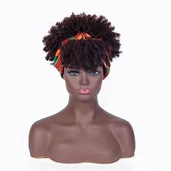 Perücke Kurze verworrene lockige Stirnband-Perücken für schwarze Frauen, Afro-Locken, blonde Perücken mit Schal, natürliche lockige Cosplay-Perücke, synthetisches Kunsthaar von WouND