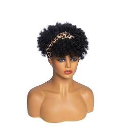 Perücke Kurze verworrene lockige Stirnband-Perücken für schwarze Frauen, Afro-Locken, blonde Perücken mit Schal, natürliche lockige Cosplay-Perücke, synthetisches Kunsthaar von WouND