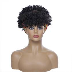 Perücke Kurze verworrene lockige Stirnband-Perücken für schwarze Frauen, Afro-Locken, blonde Perücken mit Schal, natürliche lockige Cosplay-Perücke, synthetisches Kunsthaar von WouND