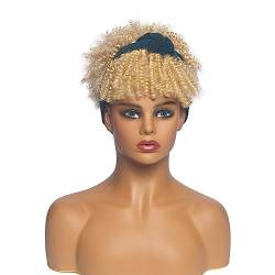 Perücke Kurze verworrene lockige Stirnband-Perücken für schwarze Frauen, Afro-Locken, blonde Perücken mit Schal, natürliche lockige Cosplay-Perücke, synthetisches Kunsthaar von WouND