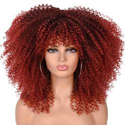 Perücke Lockige Afro-Perücken für schwarze Frauen, kurze verworrene lockige Perücken mit Pony, 40,6 cm, braunes Afro-Haar, synthetische Faser, leimloses Cosplay-Haar von WouND