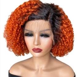 Perücke Orange Farbe Deep Curly Bob Lace Front Perücke Echthaar Perücke mit Babyhaar Kurze Pixie Curly Bob Perücke Glueless Lace Perücken für Frauen von WouND