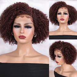 Perücke Orange Farbe Deep Curly Bob Lace Front Perücke Echthaar Perücke mit Babyhaar Kurze Pixie Curly Bob Perücke Glueless Lace Perücken für Frauen von WouND