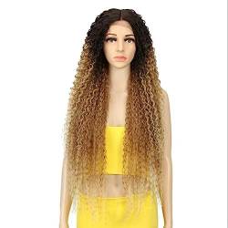 Perücke Synthetische Lace-Front-Perücke, lang, lockig, 96,5 cm, rote Perücke für Frauen, Afro-verworrene lockige Lace-Front-Perücke, Cosplay, blonde Spitzenperücke von WouND