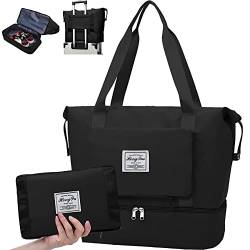 Groß Sporttasche für Herren und Damen Faltbare Reisetasche Woukksy Weekender Carry On Workout Wasserdicht Sport Bags mit Nassfach und Schuhfach Leicht für Fitnessstudio Reise (Schwarz 2) von Woukksy