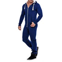 WowFab Herren Jumpsuit Fleece Pyjama Trainingsanzug Einteiler Schön Elegant Playsuit Herren Overall Hoodies Nachtwäsche Anzug, navy, XL von WowFab