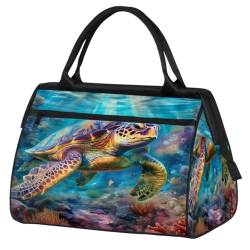 3D Ocean Turtle U-Boot World Reisetasche für Damen Herren Kinder Mädchen Wochenende Übernachtungstaschen 24 L Reisetasche Tragetasche für Sport Gym Yoga, farbe, (24L) UK, Taschen-Organizer von WowPrint