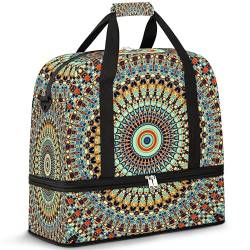 Abstrakte Runde Mandala Reise Duffle Bag für Damen Herren Mandala Kunst Wochenende Übernachtung Taschen Faltbar Nass Getrennt 47L Tragetasche für Sport Gym Yoga, farbe, 47 L, Taschen-Organizer von WowPrint