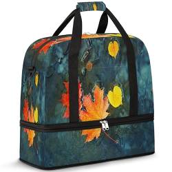 Ahornblätter im Wasser Reise Duffle Bag für Damen Herren Herbst Blätter Wochenende Übernachtung Taschen Faltbare Nass Getrennt 47L Tragetasche für Sport Gym Yoga, farbe, 47 L, Taschen-Organizer von WowPrint