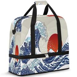 Ancient Japan Wave Travel Duffle Bag for Women Men Japan Sun Weekend Overnight Bags Foldable Wet Separated 47L Tote Bag for Sports Gym Yoga, farbe, 47 L, Taschen-Organizer von WowPrint