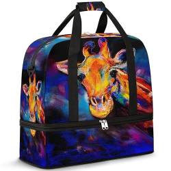 Animal Giraffe Travel Duffle Bag for Women Men Giraffe Art Painting Weekend Overnight Bags Foldable Wet Separated 47L Tote Bag for Sports Gym Yoga, farbe, 47 L, Taschen-Organizer von WowPrint