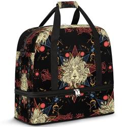 Astrologische Löwe Karpfen Reise Duffle Bag für Damen Herren Löwe Print Wochenende Übernachtung Taschen Faltbare Nass Getrennt 47L Tragetasche für Sport Gym Yoga, farbe, 47 L, Taschen-Organizer von WowPrint