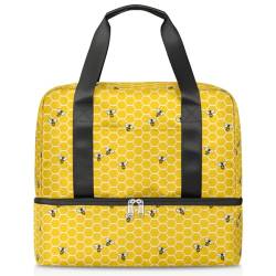 Bee Yellow Honeycomb Sports Duffle Bag for Women Men Boys Kirls Funny Bee Weekend Overnight Bags Wet Separated 21L Tote Bag for Travel Gym Yoga, farbe, 21L, Taschen-Organizer von WowPrint