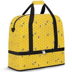 Bee Yellow Honeycomb Travel Duffle Bag for Women Men Funny Bee Weekend Overnight Bags Foldable Wet Separated 47L Tote Bag for Sports Gym Yoga, farbe, 47 L, Taschen-Organizer von WowPrint