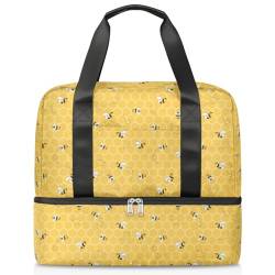 Bienen Honeycombs Sport Duffle Bag für Damen Herren Jungen Kirls Bienen Gelb Wochenende Übernachtung Taschen Nass Getrennt 21L Tragetasche für Reisen Gym Yoga, farbe, 21L, Taschen-Organizer von WowPrint