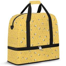 Bienen Waben Reise Duffle Bag für Damen Herren Bienen Gelb Wochenende Übernachtung Taschen Faltbar Nass Getrennt 47L Tragetasche für Sport Gym Yoga, farbe, 47 L, Taschen-Organizer von WowPrint