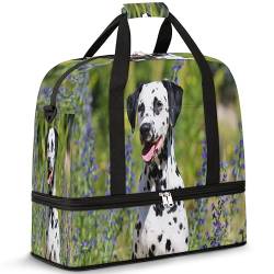 Blume Niedliche Dalmatiner Hund Reise Duffle Bag für Frauen Männer Hund Wochenende Übernachtung Taschen Faltbare Nass Getrennt 47L Tragetasche für Sport Gym Yoga, farbe, 47 L, Taschen-Organizer von WowPrint