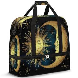 Boho Sun Moon Face Travel Duffle Bag for Women Men Boho Weekend Overnight Bags Foldable Wet Separated 47L Tote Bag for Sports Gym Yoga, farbe, 47 L, Taschen-Organizer von WowPrint