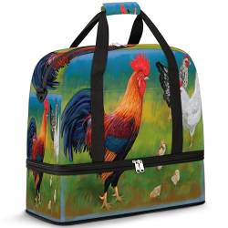 Bunte Hahn Huhn Reisetasche für Damen Herren Hahn Tiere Wochenende Übernachtung Taschen Faltbar Nass Getrennt 47 L Tragetasche für Sport Gym Yoga, farbe, 47 L, Taschen-Organizer von WowPrint