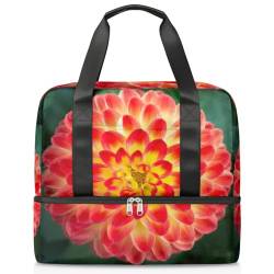 Dahlia Flowe Sporttasche für Damen Herren Jungen Kirls Orange Dahlia Wochenende Übernachtungstaschen nass getrennt 21L Tragetasche für Reisen Gym Yoga, farbe, 21L, Taschen-Organizer von WowPrint