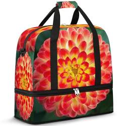 Dahlia Flowe Travel Duffle Bag für Damen Herren Orange Dahlia Wochenende Übernachtung Taschen Faltbar Nass Getrennt 47L Tragetasche für Sport Gym Yoga, farbe, 47 L, Taschen-Organizer von WowPrint