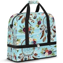 Dreamcatcher Floral Travel Duffle Bag for Women Men Ethnic Dream Weekend Overnight Bags Foldable Wet Separated 47L Tote Bag for Sports Gym Yoga, farbe, 47 L, Taschen-Organizer von WowPrint