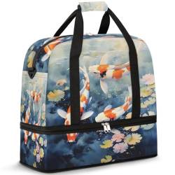 Flower Japan Koi Fisch Reise Duffle Bag für Damen Herren Wochenende Übernachtung Taschen Faltbar Nass Getrennt 47L Tragetasche für Sport Gym Yoga, farbe, 47L, Taschen-Organizer von WowPrint