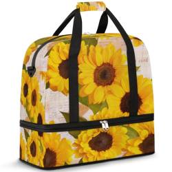 Flower Sunflower Vintage Travel Duffle Bag for Women Men Weekend Overnight Bags Foldable Wet Separated 47L Tote Bag for Sports Gym Yoga, farbe, 47L, Taschen-Organizer von WowPrint