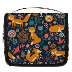 Fox Kulturbeutel mit Blumenmotiv, Cartoon-Motiv, für Damen, Herren, Kinder, Mädchen, Jungen, niedlicher Fuchs, Make-up-Kosmetiktasche, hängende Waschtasche, Kulturbeutel, Organizer, Duschtasche, von WowPrint